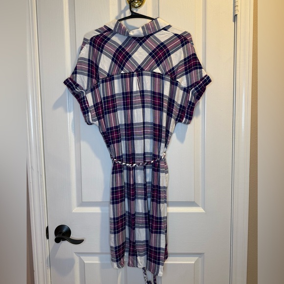 NWT Rails Purple White Plaid Flannel Shirt Dress Tie Waist Size S - Picture 8 of 10